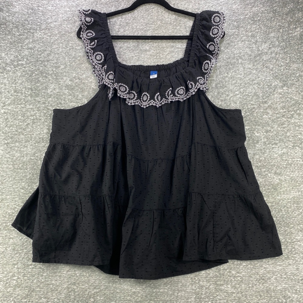 Old‎ Navy Womens 4X Black Eyelet Swiss Dot Ruffle Tiered Top Blouse Plus Size